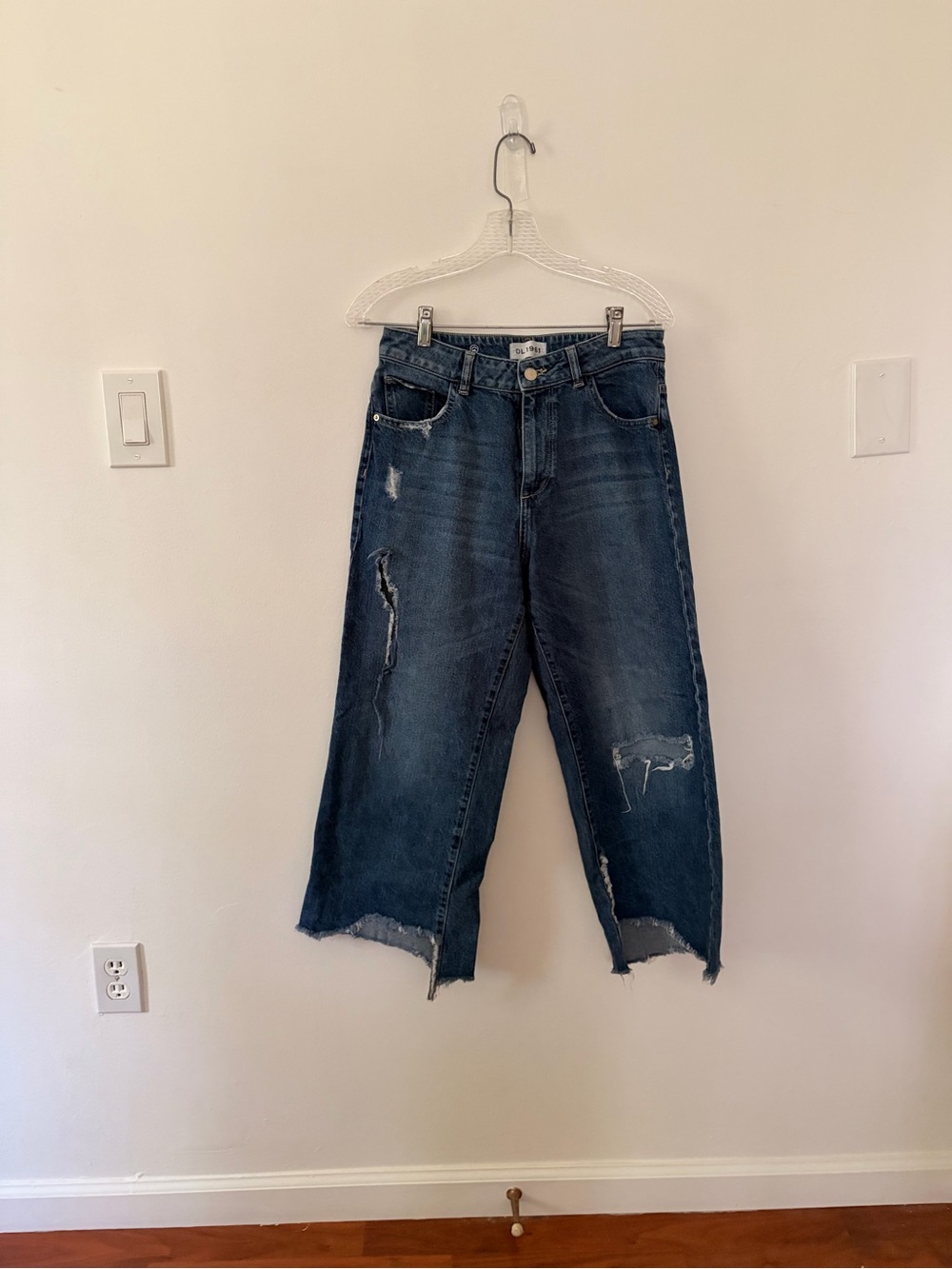 DL 1961 Hepburn Dark Blue Distressed Wide-Leg Women’s Jeans
